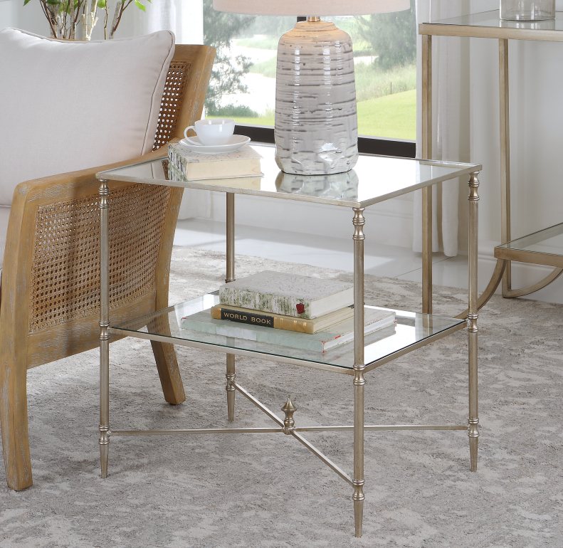 Henzler 65 W x 66 H x 45 D Silver Rectangle End Table with Mirror Top