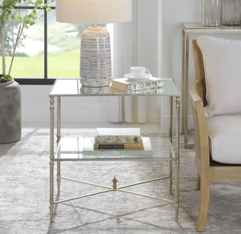 Henzler 65 W x 66 H x 45 D Silver Rectangle End Table with Mirror Top