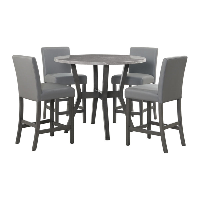 Ambridge 5PC Round Counter Set With Faux Marble Top in Brushed Grey