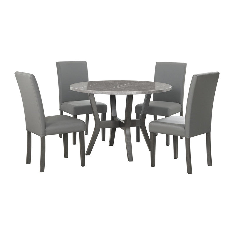 Ambridge 5PC Round Dining Set With Faux Marble Top in Brushed Grey