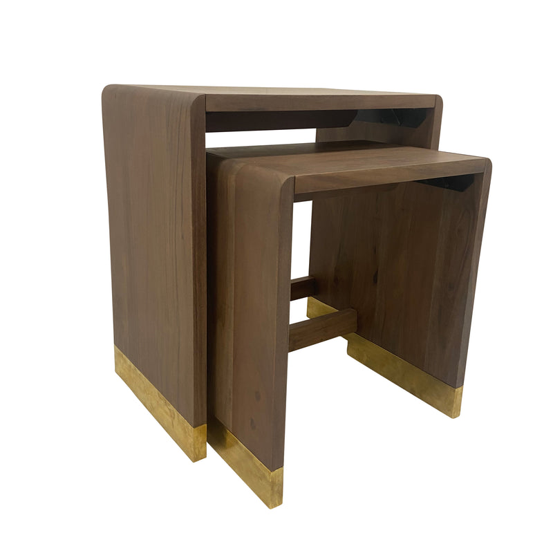 S/2 20/24 WALKER ACACIA WOOD ACCENT TABLES, BROWN