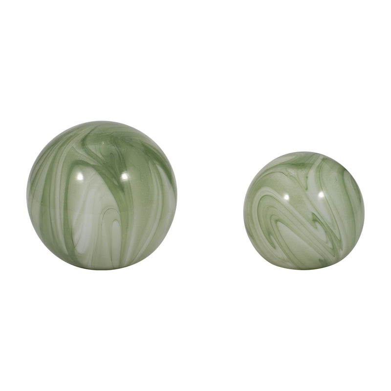 S/2 5/6 LUCINDA GREEN SWIRL SPHERES