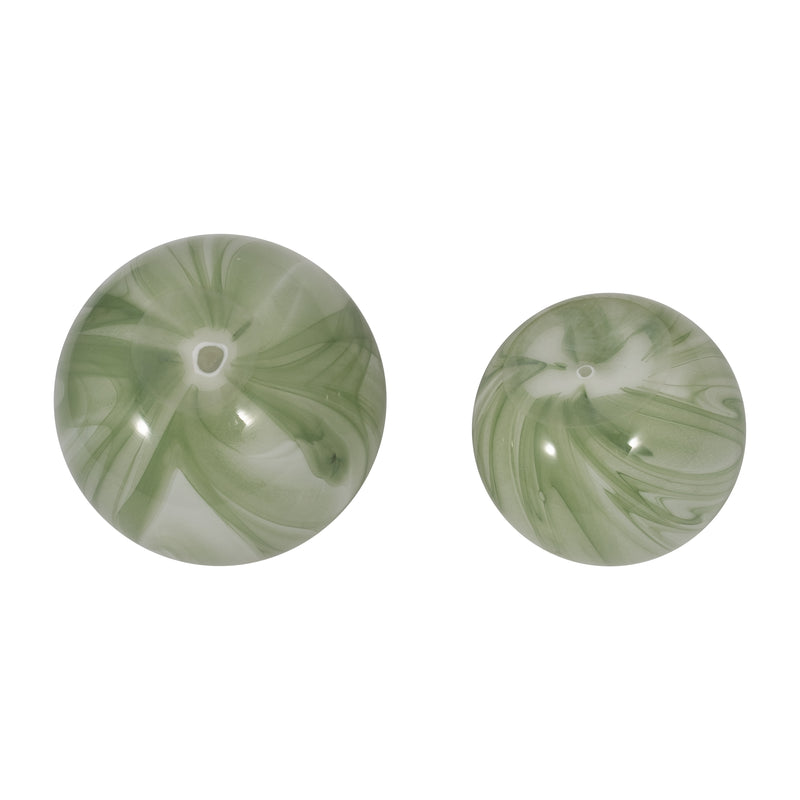 S/2 5/6 LUCINDA GREEN SWIRL SPHERES