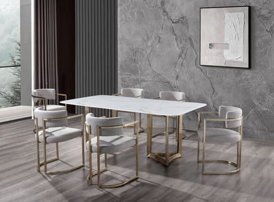 Alexa Dining Table Gold Base and 200 CM White Marble 6 Person