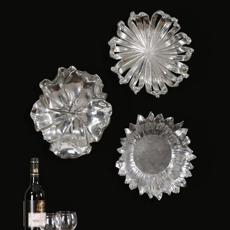 Silver Flowers Wall Decor, S/3