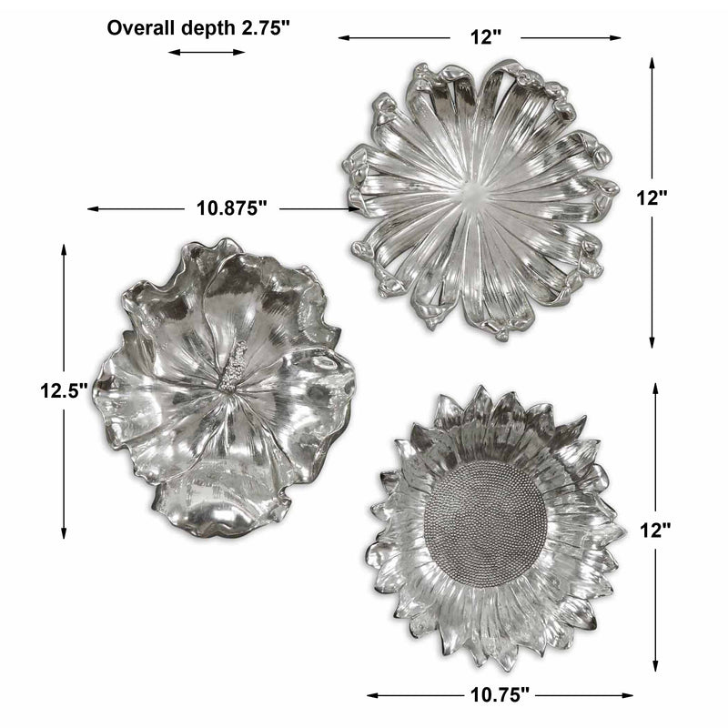 Silver Flowers Wall Decor, S/3