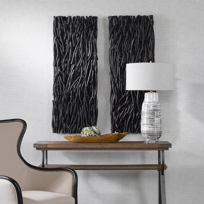 Gathered Teak Wood Wall Decor, Black