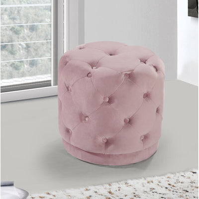 Alhome Velvet Pink Pouf Malaysian Wood, Velvet Fabric, Pink Color (40x45)