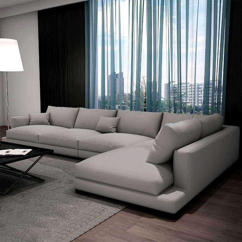 L-Shape Sofa- Linen and Swedish Wood - 320x200x90x75 cm - Light Beige - By Alhome - AL-21