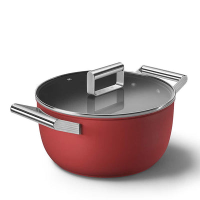 Smeg 50's Style Retro Non-Stick Casserole Dish Cookware 24 cm, Red