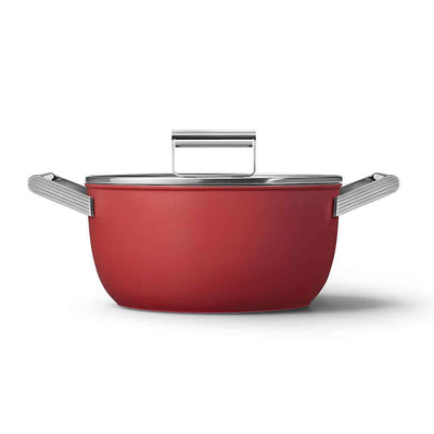 Smeg 50's Style Retro Non-Stick Casserole Dish Cookware 24 cm, Red