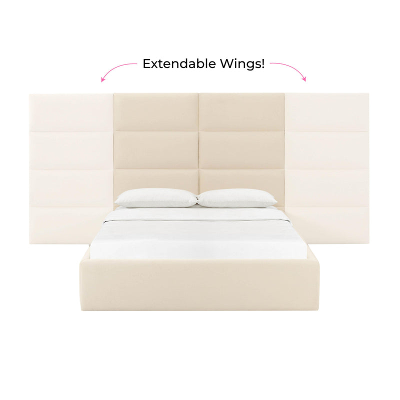 Eliana Cream Velvet King Bed with Wings