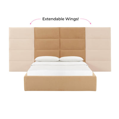 Eliana Honey Velvet King Bed with Wings