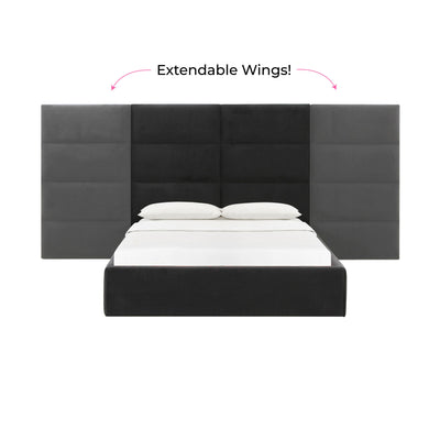 Eliana Black Velvet King Bed with Wings