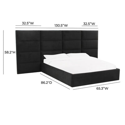 Eliana Black Velvet Queen Bed with Wings