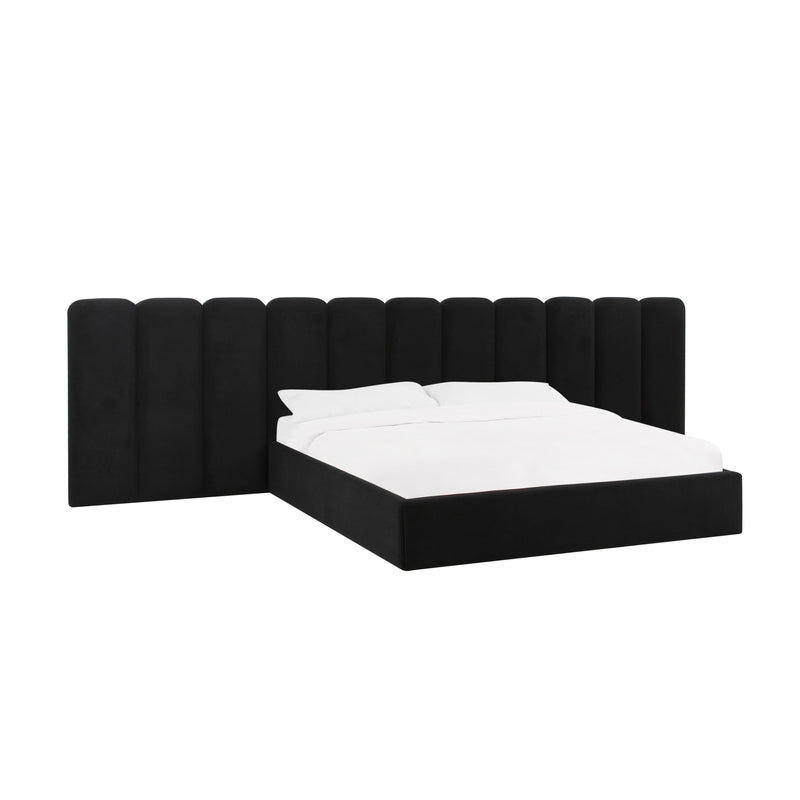 Palani Black Velvet Queen Bed with Wings