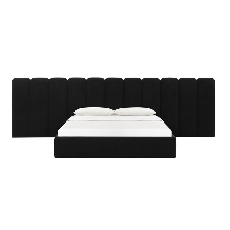 Palani Black Velvet Queen Bed with Wings