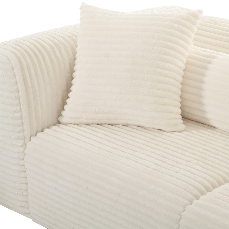 Tarra Fluffy Oversized Cream Corduroy Modular Loveseat