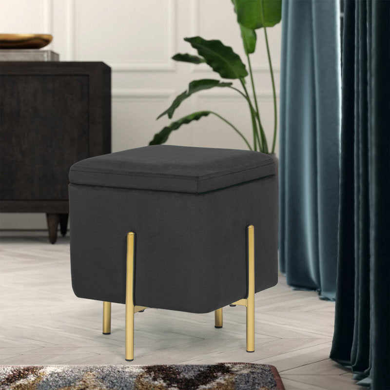 Alhome Velvet Gray Pouf Malaysian Wood, Velvet Fabric, Gray Color (40x40x45)