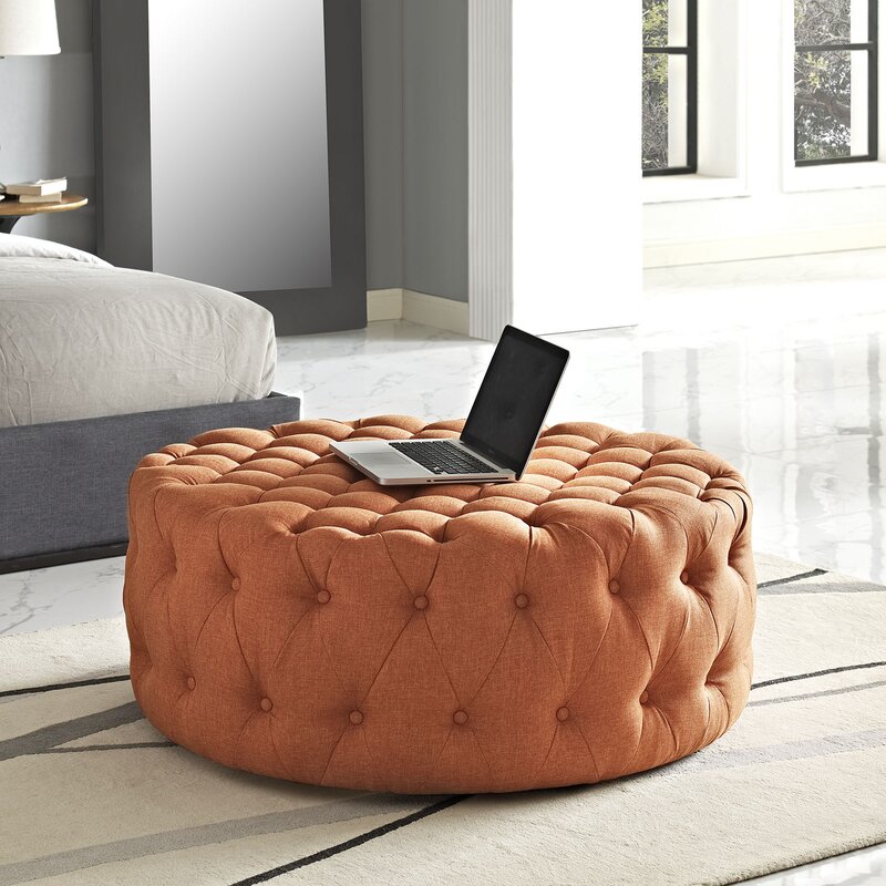 Alhome Linen  Pouf Malaysian Wood, Linen Fabric(70x45)