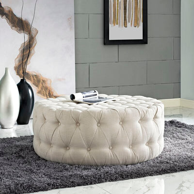 Alhome Linen  Pouf Malaysian Wood, Linen Fabric(70x45)