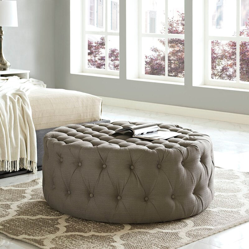 Alhome Linen  Pouf Malaysian Wood, Linen Fabric(70x45)