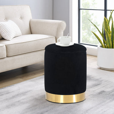 Alhome Velvet Black Pouf Malaysian Wood, Velvet Fabric, Black Color (40x50)