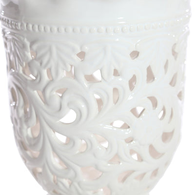 PIERCED FOOTED WHITE VASE 13.5