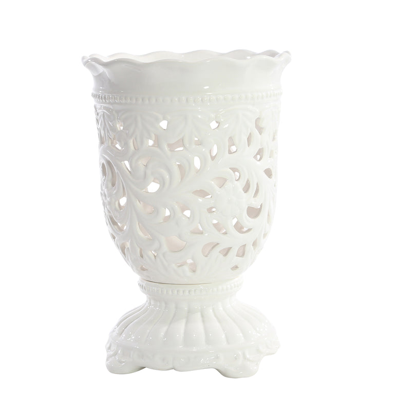 PIERCED FOOTED WHITE VASE 13.5