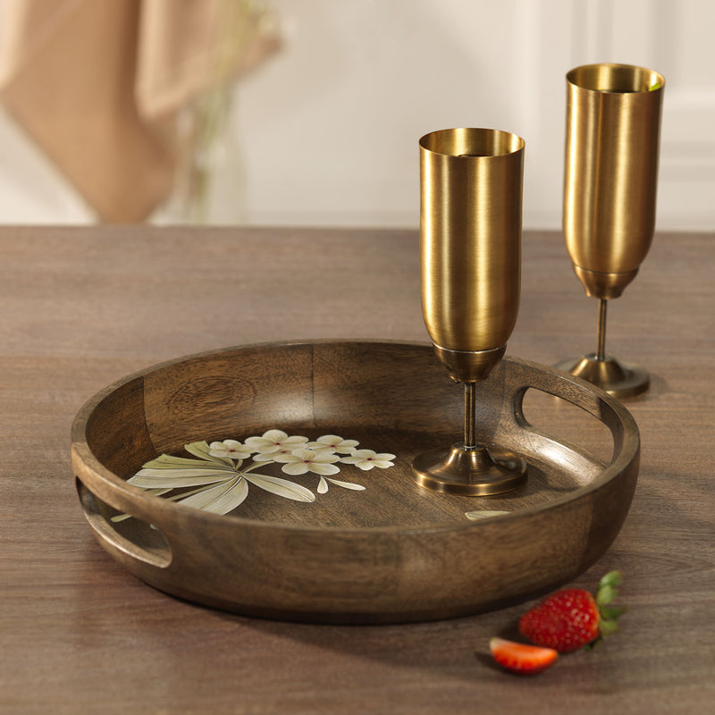 Frangipani Circular Wooden Tray