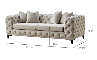 Plain Tuft 3 Seater Sofa