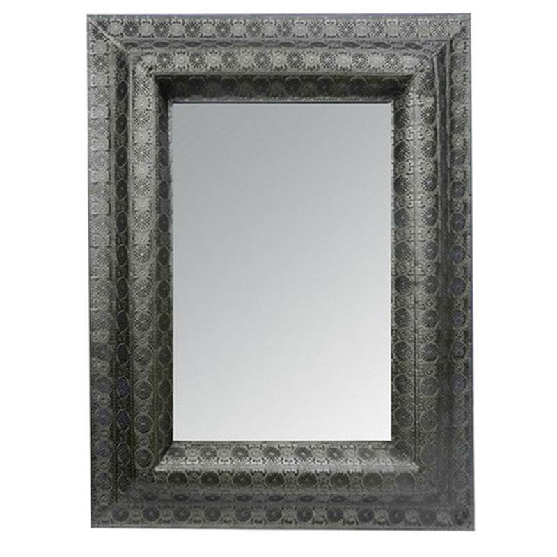 Metal & Glass Rect Pierced Mirror, Silver