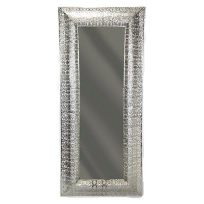 Metal & Glass Rect Pierced Mirror, Silver