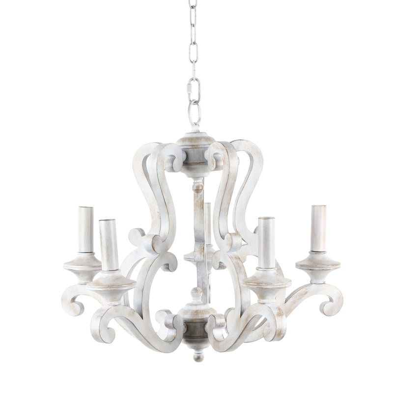 POLYRESIN 5 LIGHT WOOD LOOK CHANDELIER BEIGE