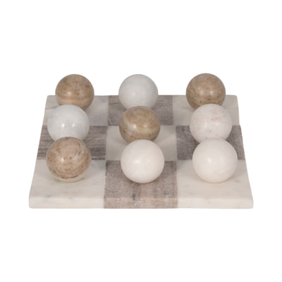 9 Marble Tic-tac-toe, White/beige