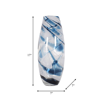 GLASS, 17 SWIRL VASE, BLUE