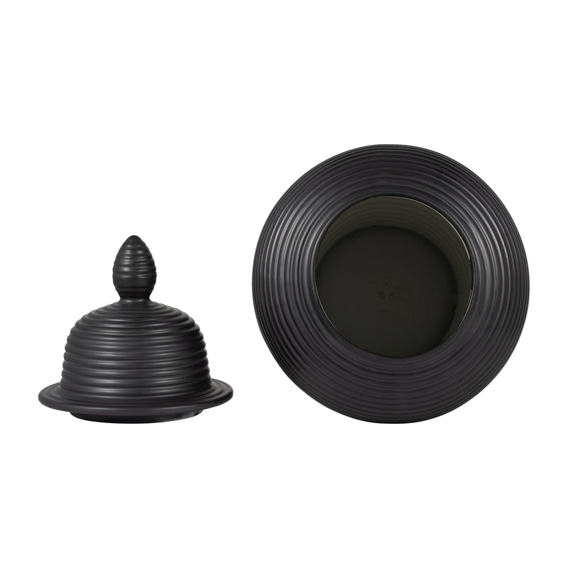 CER, 24 RIBBED TEMPLE JAR, BLACK