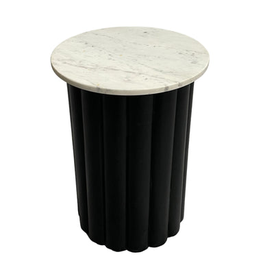 20 Large Ribbed Accent Table Marble Top, Blk/grn