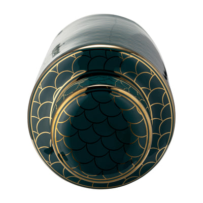 CER, 16 CRACKLE JAR W/ LID, GOLD