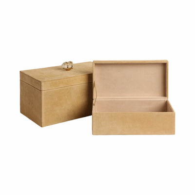 S/2 10/12 Benin Suede Boxes W/stone Knob, Ivory