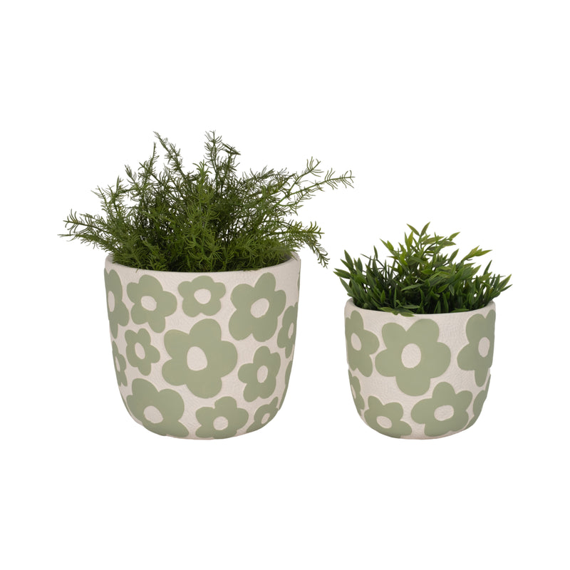 S/2 7/9 Flower Power Planters, Light Green