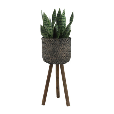 S/2 BAMBOO PLANTERS ON STANDS,BLACK WASH