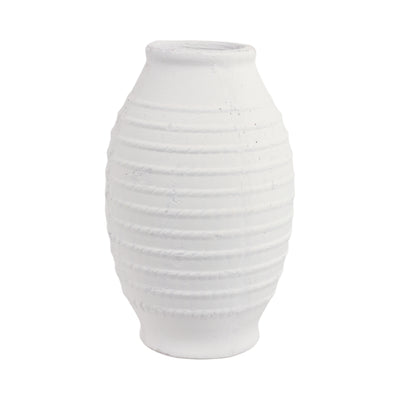 16 Rope Ribbed Terracotta Vase, White