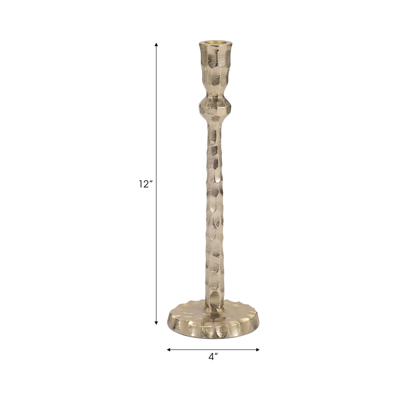 METAL, 12 HAMMERED TAPER CANDLEHOLDER, GOLD