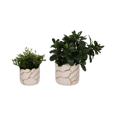 S/2 6/7 Clouds Planter, Ivory/gold