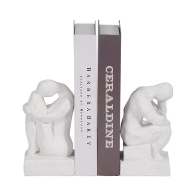 S/2 7 Thinking Man Bookends, White