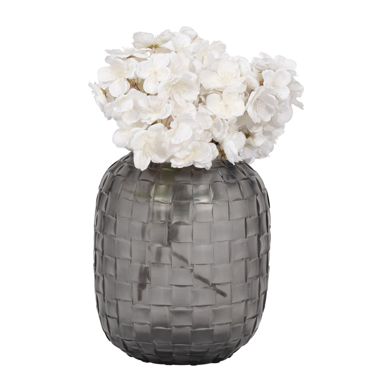 Jordan Glass, 9 Woven Finish Vase, Gray