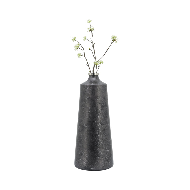 GLASS, 18H VASE W/ RING, BLACK