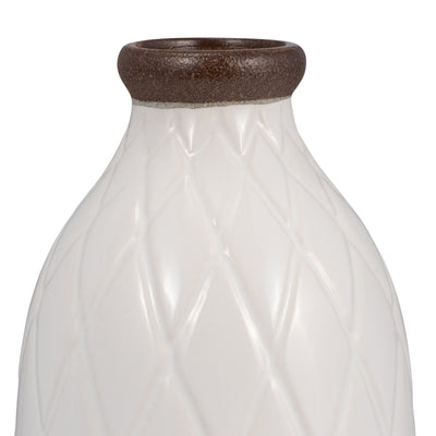 CER, 9 PLAID TEXTURED VASE, WHITE