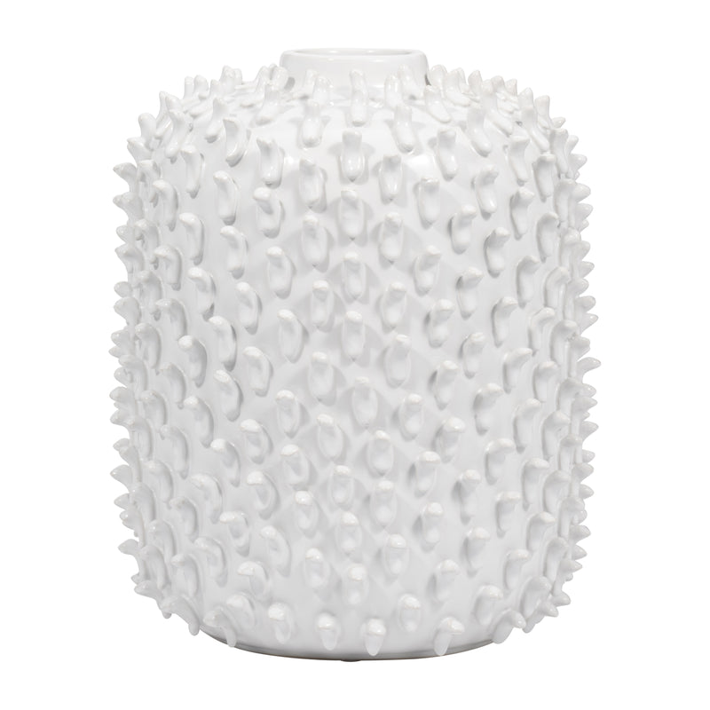 Stoneware, 11 Hand Made Dot Vase, White